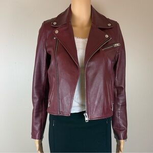 Maje Burgundy Leather Motorcycle Jacket